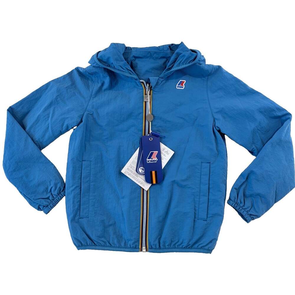 K-Way Kids Reversible Jacques Windbreaker Jacket Blue Turquoise Navy Size 8Y NWT